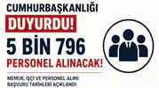 Cumhurbaşkanlığı 5 Bin 796 Personel Alımı Duyurusu Yayımlandı