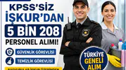 KPSS Şartsız İŞKUR'dan 5 Bin 208 Personel Alımı! Güvenlik ve Temizlik Kadrolarında