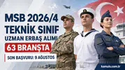MSB 2026/4 Teknik Sınıf Uzman Erbaş Alımı Başladı 63 Branşta Başvuru Şartları
