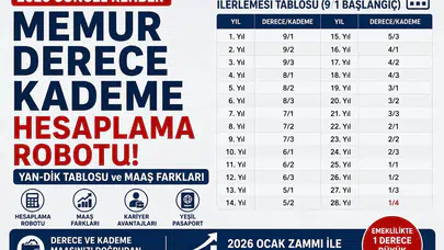 Memur Derece Kademe Hesaplama Robotu 2026: YAN-DİK Tablosu ve Maaş Farkı Rehberi