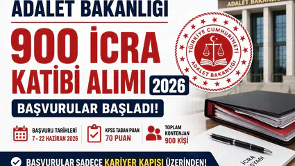 Adalet Bakanlığı 900 İcra Katibi Alımı Başladı! Başvuru Şartları, KPSS Puanı