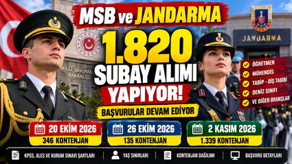 MSB ve Jandarma 1820 Subay Alımı 2026 Başvuru Şartları ve Tarihleri