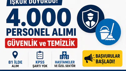 İŞKUR’dan Hastaneler ve Özel Sektöre 4.000 Güvenlik ve Temizlik Personeli Alımı