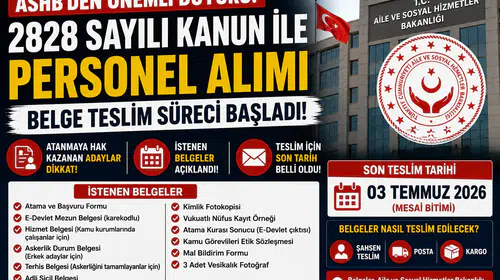 ASHB 2828 Kapsamında Atanmaya Hak Kazananlar İçin Belge Teslim Duyurusu