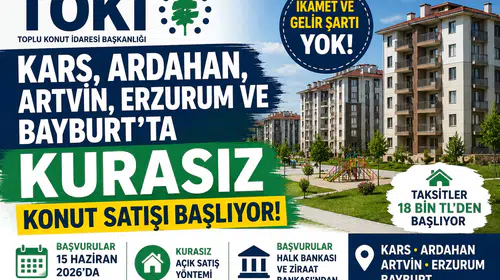 TOKİ’den 5 İlde Kurasız Konut Satışı Başvurular 15 Haziran’da Başlıyor Kars, Ardahan Erzurum