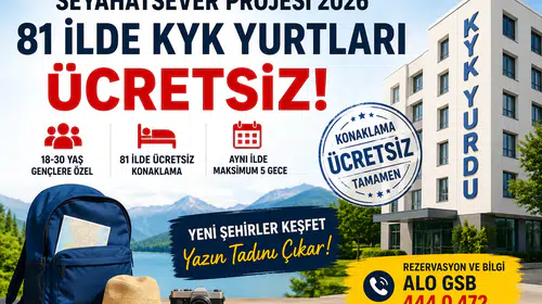 GSB Seyahatsever Projesi 2026 Başladı! 81 İlde KYK Yurtlarında Ücretsiz Konaklama Fırsatı