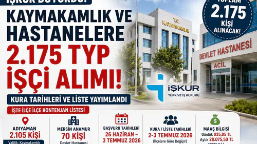 İŞKUR'dan Kaymakamlık ve Hastanelere 2.175 TYP İşçi Alımı!