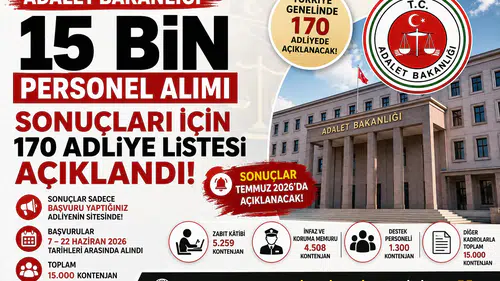 Adalet Bakanlığı 15 Bin Personel Alımı Sonuçları İçin 170 Adliye Listesi Açıklandı!