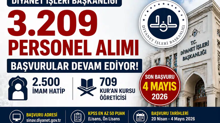 Diyanet 3.209 Personel Alımı Sürüyor Başvurular 4 Mayıs’ta Bitiyor