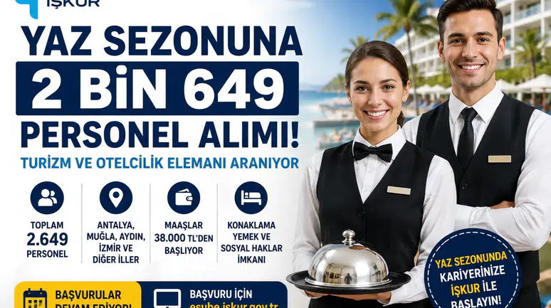 İŞKUR'da 2.649 Turizm ve Otelcilik Personeli Alımı Başladı! Maaş, Konaklama ve Başvuru Detayları