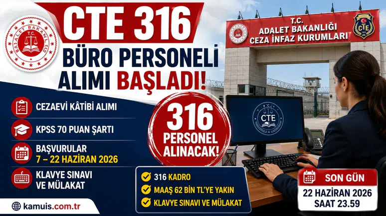 CTE 316 Büro Personeli Alımı Başladı! Cezaevi Kâtibi Kadroları Personel Alımı