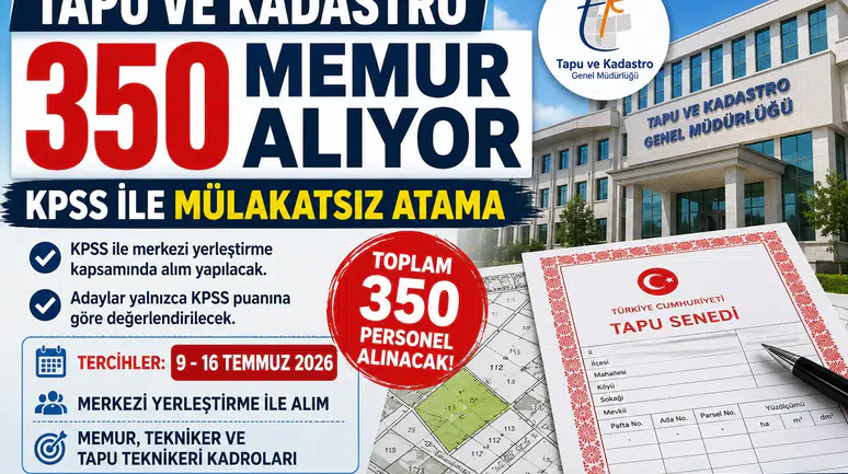 Tapu ve Kadastro 350 Memur Alımı 2026: KPSS ile Mülakatsız Atama
