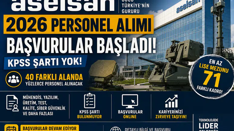 ASELSAN 2026 Personel Alımı Başladı! KPSS Şartsız Onlarca Kadro