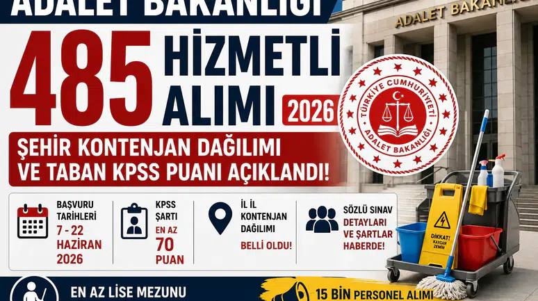 Adalet Bakanlığı 485 Hizmetli Alımı Başladı! İl İl Kontenjanlar, Başvuru Şartları