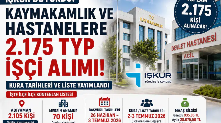 İŞKUR'dan Kaymakamlık ve Hastanelere 2.175 TYP İşçi Alımı!