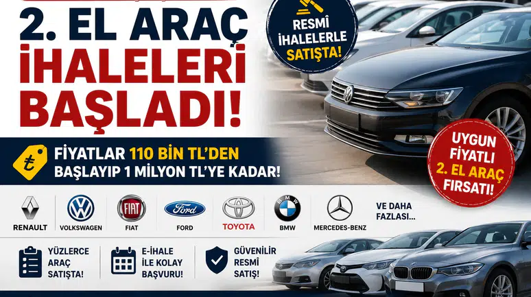 Devlet 2. El Araç Satışına Başladı! 110 Bin TL'den Başlayan Fiyatlarla İhale İlanları Yayımlandı