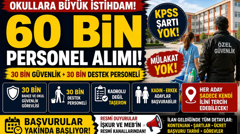 Okullara KPSS’siz 60 Bin Personel Alımı! 30 Bin Güvenlik ve 30 Bin Destek Personeli Detayları