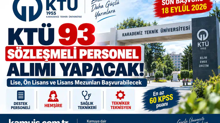 KTÜ 93 Personel Alımı Başladı! Lise, Ön Lisans ve Lisans Mezunları Başvurabilecek