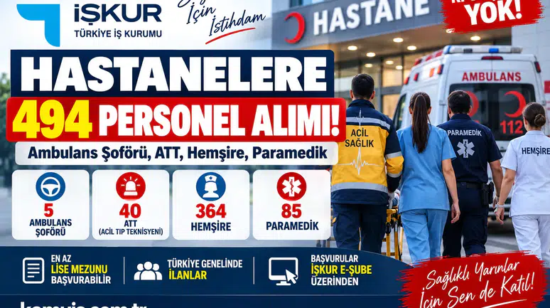 Hastanelere 494 Personel Alımı! Ambulans Şoförü, ATT, Hemşire ve Paramedik İlanları