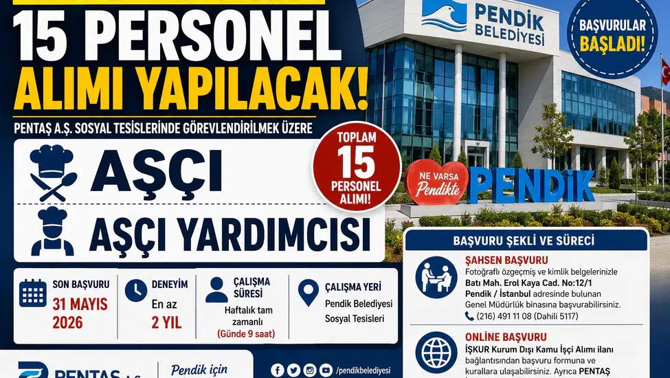 Pentaş Pendik Belediyesi 15 Kmu Dışı İşci Personel Alımı Yapacak!