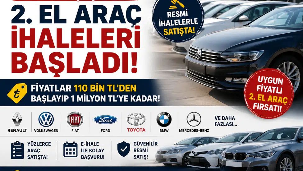 Devlet 2. El Araç Satışına Başladı! 110 Bin TL'den Başlayan Fiyatlarla İhale İlanları Yayımlandı