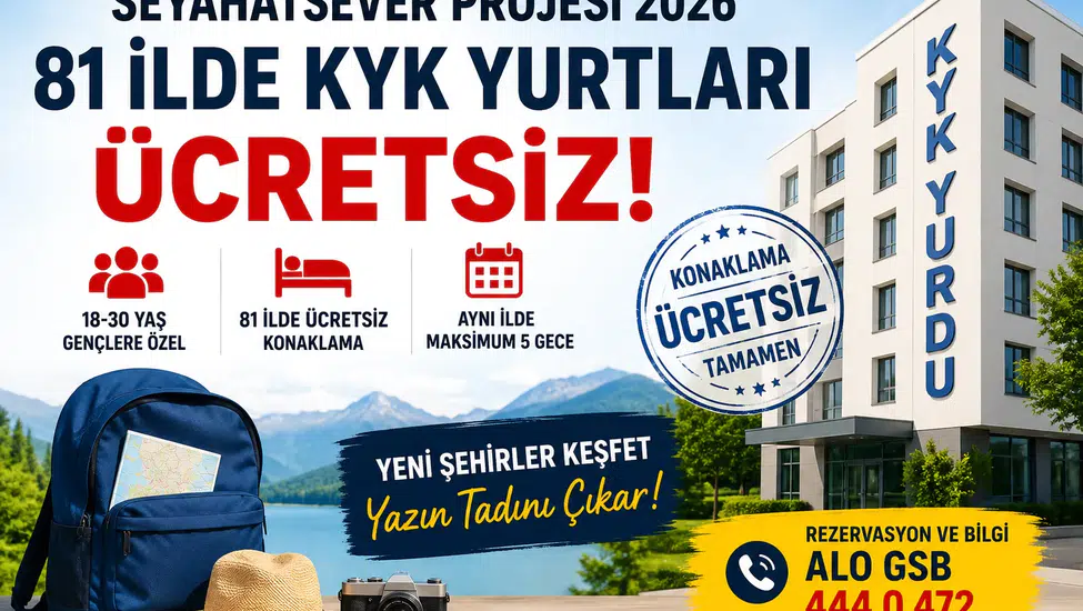 GSB Seyahatsever Projesi 2026 Başladı! 81 İlde KYK Yurtlarında Ücretsiz Konaklama Fırsatı