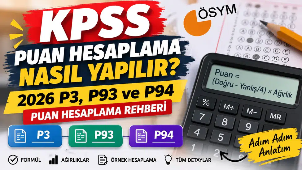 KPSS Puan Hesaplama Nasıl Yapılır? 2026 P3, P93 ve P94 Puan Hesaplama Rehberi